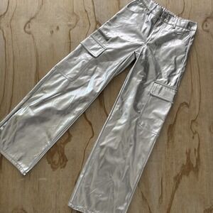 Silver Wide Leg Cargo Style Pant Size 2-4  Cosplay Costume Space Disco Metallic
